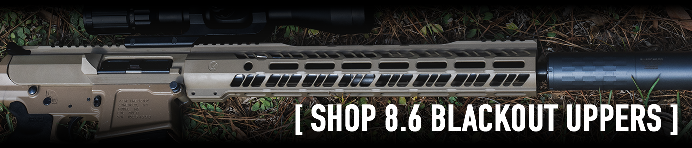 For all the DIY and builders we are happy to offer a selection of 8.6 Blackout upper receiver. We offer some of the best 8.6 AR-10 uppers at the best cost per dollar. So you can spend more on ammo and range time to perfect your aim. Our barreled uppers come assembled and ready to shoot out of the box. With the option to purchase only a barreled upper you can save even more and use your existing BCG from your .308 winchester build. This upper is designed to reach further then the 6.5 creedmoor while maintaining it's stopping power. With enough impact force to drop big game like bear and moose the 8.6 blackout is a great option for a new hunting rifle.