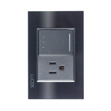 Placa con 1 Interruptor de Escalera y 1 Contacto de 1.5 Módulos Cristal Negro. Color Tecla:Acero Inoxidable |& BP07/3-CNN