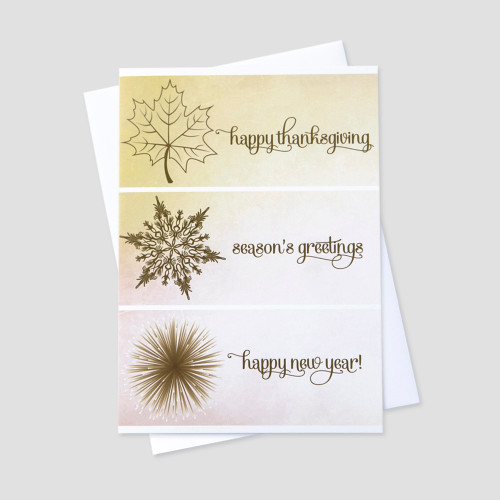 Professional Thanksgiving greeting card featuring messages and images for the entire holiday season on a light watercolor background