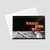 Company New Year greeting card with snow-covered branches and red and orange New Year message