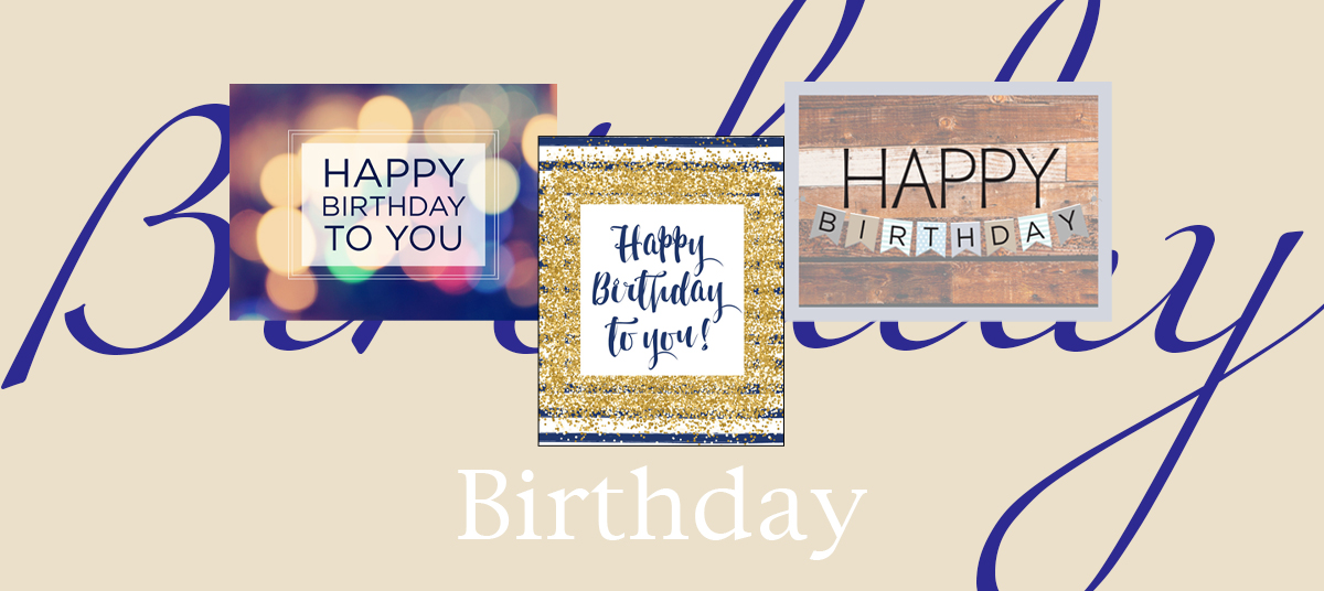 Birthday greeting card banner featuring three top-selling birthday cards