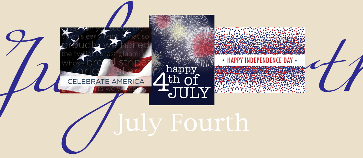 July Fourth banner featuring three best-selling July 4th cards