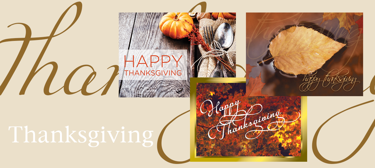 Thanksgiving banner featuring three best-selling Thanksgiving cards