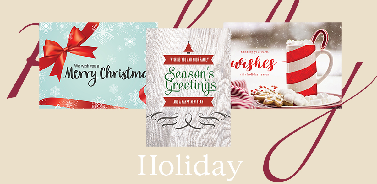 Holiday banner featuring three best-selling holiday and Christmas cards