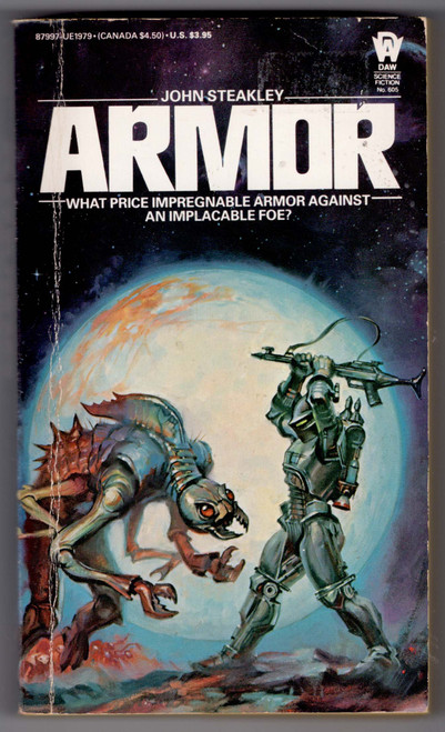 Armor is a military science fiction classic that plunges readers into humanity’s brutal interstellar war against towering insect-like enemies on the hostile planet Banshee. At its center is Felix, a scout soldier who survives impossible battles encased in powerful exoskeleton armor while wrestling with fear, hatred, and the psychological toll of constant combat. The novel masterfully balances intense action with deep exploration of trauma, courage, and the resilience of the human spirit, making Armor as much about inner survival as it is about outer warfare. Originally published by DAW Books, Inc. in 1984, this mass-market paperback edition remains a sought-after collectible, especially in earlier printings.