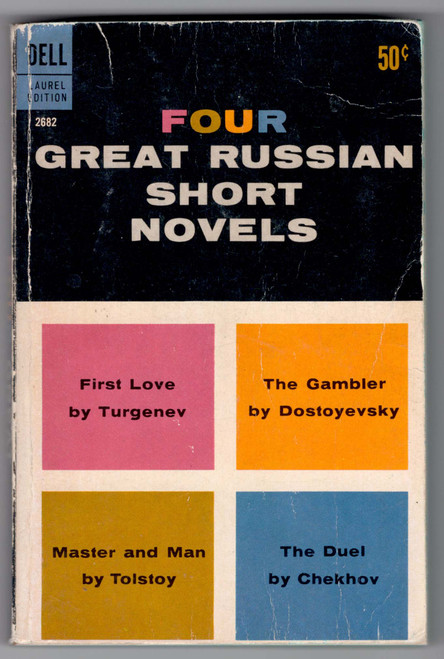 Four Great Russian Short Novels brings together four timeless masterpieces by celebrated Russian authors, offering a profound exploration of human emotion, moral complexity, and psychological insight. This classic Dell paperback features First Love by Turgenev, The Gambler by Dostoyevsky, Master and Man by Tolstoy, and The Duel by Chekhov. Each story serves as a masterclass in understanding the intricacies of love, ambition, social pressures, and existential reflection.

Translated by Constance Garnett and Nathan Haskell Dole.


"First Love" – Turgenev: In this poignant tale, a young man embarks on an emotional journey marked by the exhilaration and heartbreak of first love. He discovers the complexities of adult emotions and learns bittersweet lessons that shape his perspective on relationships and life.

"The Gambler" – Dostoyevsky: Set within the gripping atmosphere of a European resort town, The Gambler captures the turmoil of addiction and desire. A young tutor entangled in a high-stakes game faces the perils of obsession and unrequited love, revealing the dark allure of fortune and chance.

"Master and Man" – Tolstoy: As a wealthy merchant and his servant traverse a treacherous winter storm, they confront themes of mortality, human greed, and the necessity of compassion. This powerful narrative deftly illustrates the awakening of humility amid nature’s unforgiving forces.

"The Duel" – Chekhov Set against the backdrop of a provincial town, The Duel delves into social hierarchies, personal pride, and moral courage. The escalating conflict between two men inevitably leads to a duel, offering a keen insight into the absurdities and tensions that define human behavior.