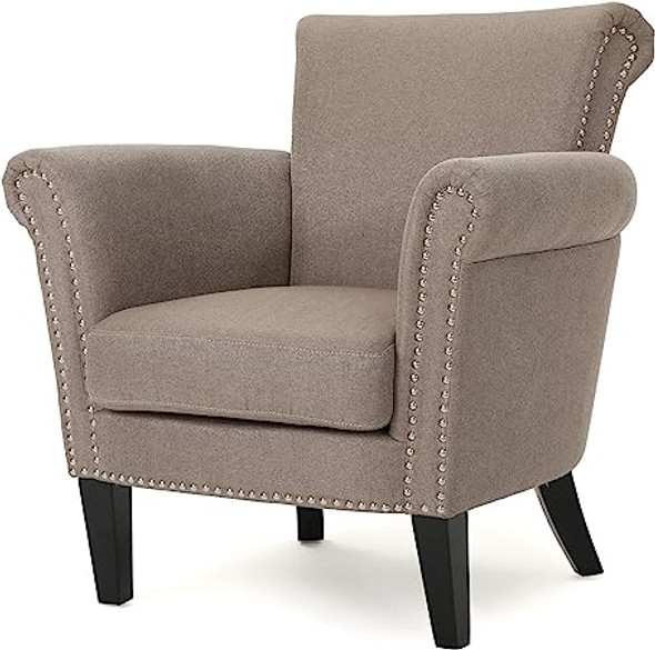 Christopher Knight Home Brice Vintage Scroll Arm Studded Fabric Club Chair, Light Coffee / Dark Brown Christopher Knight Home Brice Vintage Scroll Arm Studded Fabric Club Chair, Light Coffee / Dark Brown