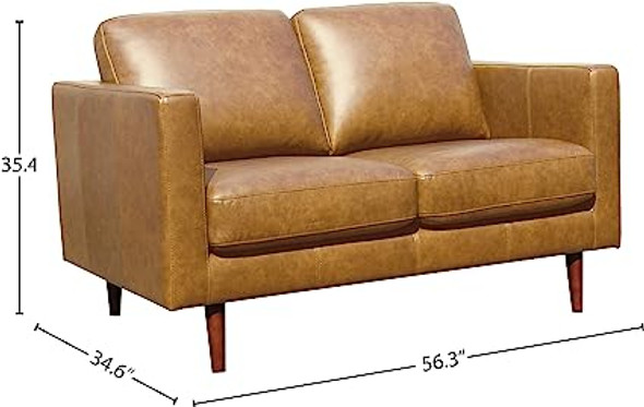 Rivet Revolve Modern Loveseat Sofa, 56"W, Caramel Leather