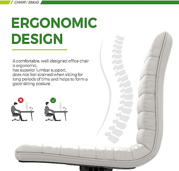 Armless Office Chair Leather Swivel Task Chair Mid Back Ribbed Home Office White Desk Chair for Adult Child Armless Office Chair Leather Swivel Task Chair Mid Back Ribbed Home Office White Desk Chair for Adult Child