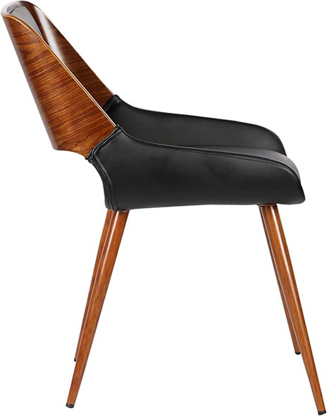 Armen Living Panda Dining Chair in Black Faux Leather and Walnut Wood Finish