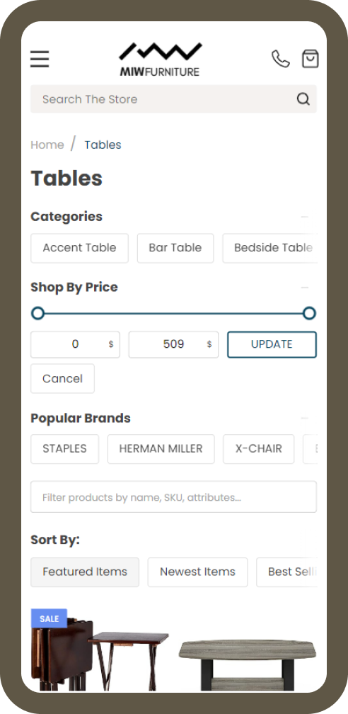Customizable Faceted Filters Mobile
