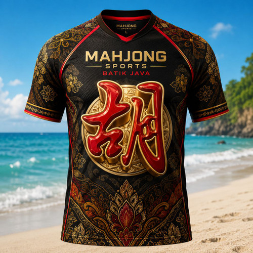 Mahjong Sports Batik Java Black Red Gold
Jersey sport premium dengan perpaduan warna hitam, merah, dan emas yang tampil tegas dan elegan. Didesain dengan ornamen batik Java yang mewah serta ikon Mahjong di bagian tengah, varian ini cocok untuk kamu yang suka tampilan sporty, berani, dan eksklusif. Cocok dipakai untuk olahraga, komunitas, maupun gaya casual harian.