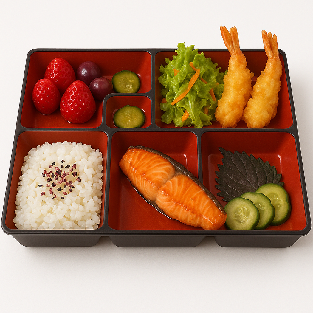 Japanese 6 Compartment Bento Box Plate – Red & Black, Made in Japan