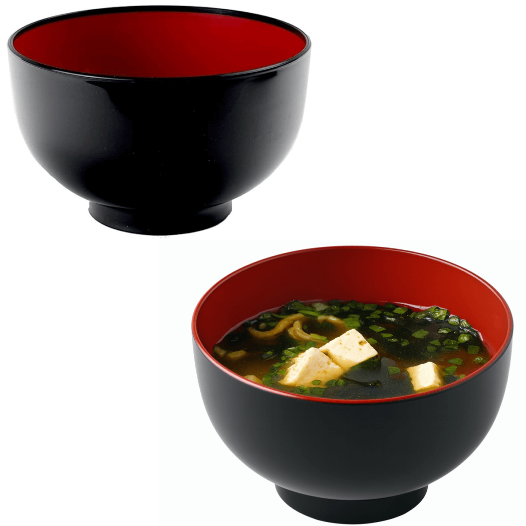 2 Pack Japanese Soup Bowls – 23 fl.oz Black & Red Plastic Bowls
