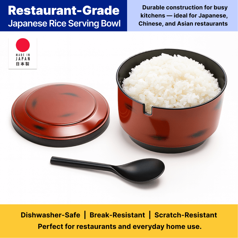 6 Pack Japanese Rice Serving Bowls with Lids and Scoops – Red Melamine ...