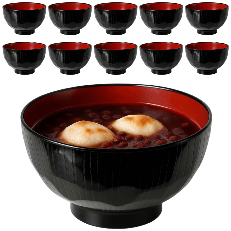 10 Pack Japanese Rice and Soup Bowls – Black and Red Diamond Cut