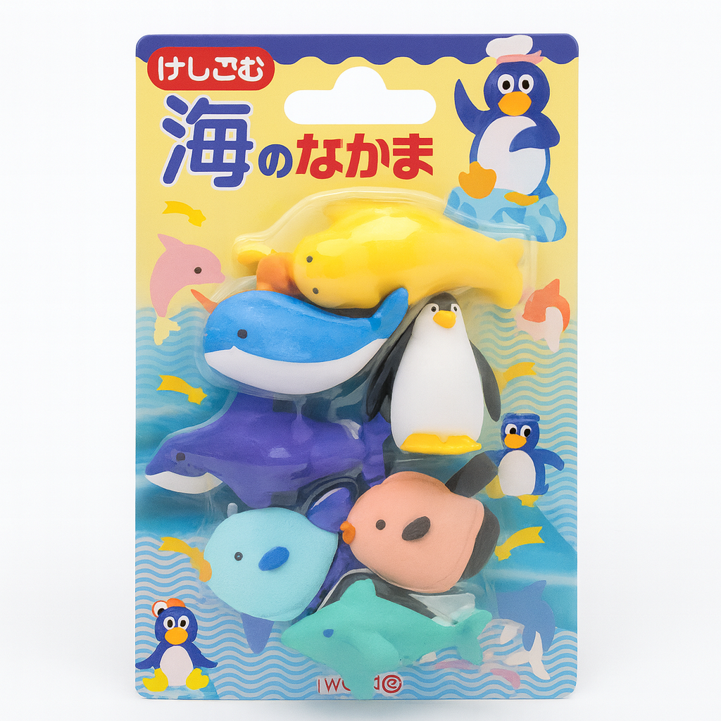 Iwako Japanese Puzzle Eraser Set – Sea Animal Assortment, 7 Pieces