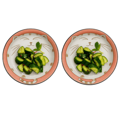 Set of 2 Japanese Porcelain Dipping Sauce Dishes – 4.75" Pink Maneki Neko Lucky Cat Pattern, Made in Japan