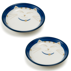 Set of 2 Japanese Porcelain Dipping Sauce Dishes – 4.75" Blue Maneki Neko Lucky Cat Pattern, Made in Japan Set of 2 Japanese Porcelain Dipping Sauce Dishes – 4.75" Blue Maneki Neko Lucky Cat Pattern, Made in Japan