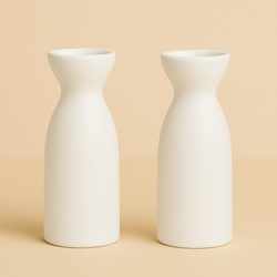White Porcelain Sake Carafe – 4 oz Sake Bottle for Cold & Hot Sake, Microwave Safe, Pack of 2