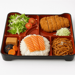 Red and Black Japanese Traditional Lacquered Bento Box – 6 Compartments, 14"x9.25", Made in Japan