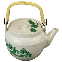 Large Teapot Japanese Plastic Melamine Unbreakable Tea pot for Home or Restaurant, Beige Color Lacquered with Bamboo Pattern, Made in Japan, 38 Ounce