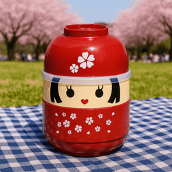 Japanese Lunch Bento Box for Girls – Cute Kokeshi Doll Design with Cherry Blossom Pattern, Made in Japan, Red Sakura Girl Japanese Lunch Bento Box for Girls – Cute Kokeshi Doll Design with Cherry Blossom Pattern, Made in Japan, Red Sakura Girl