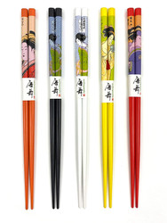 Bamboo Chopsticks Reusable Japanese Chinese Wood Chop Sticks Hair Sticks 5 Pair Gift Set Dishwasher Safe, 9 inch (1, Geisha)