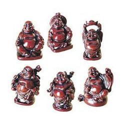 Set of 6 Lucky Laughing Buddha Statue Rosewood Color Set of 6 Lucky Laughing Buddha Statue Rosewood Color