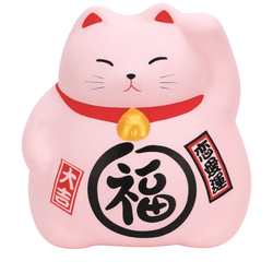 Japanese Ceramic Maneki Neko Lucky Cat Figurine – Pink Feng Shui Fortune Cat for Love, Made in Japan