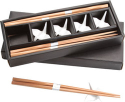 Bamboo Chopsticks w/ White Porcelain Crane Chopsticks Rests Set #1059 Bamboo Chopsticks w/ White Porcelain Crane Chopsticks Rests Set #1059