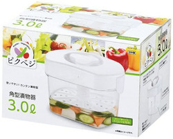 Japanese Pickle Press Tsukemono Maker Sauerkraut Kimchi Maker Plastic Container Made in Japan, 3-Liter