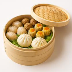 10-Inch Bamboo Steamer Set with Two Baskets and Lid