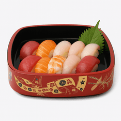 Japanese Plastic Sushi Serving Tray 10.5" – Red/Black Lacquer Style, Restaurant Quality