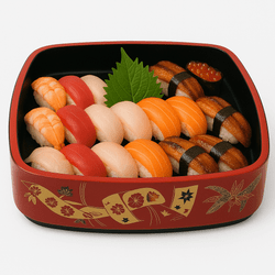 Japanese Plastic Sushi Serving Tray – Red/Black Lacquer Style 11.5", Restaurant Quality