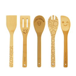 Bamboo Kitchen Cooking Utensil Set – 5 Piece Eco-Friendly Tools for Nonstick Cookware