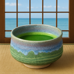 Yamaki Ikai Japanese Matcha Bowl – Deep Sea Iguchi Ceramic Chawan, 4.1" Diameter, Made in Japan