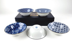 Japanese Porcelain Dessert Bowls Gift Set,Traditional Japanese Inspired Pattern Snack Bowls, Blue Color Soy Salad Bowls, Set of 5, Made in Japan Japanese Porcelain Dessert Bowls Gift Set,Traditional Japanese Inspired Pattern Snack Bowls, Blue Color Soy Salad Bowls, Set of 5, Made in Japan