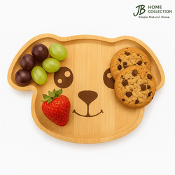 Bamboo Dog Face Plate – 9.75x6.75 Inch Cute Kids Snack and Appetizer Plate, Eco-Friendly Bamboo Dish for Fruit or Dessert