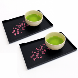 Set of 2 Cherry Blossom Japanese Lacquered Trays – 10 x 6.3 Inch Tea, Sake, and Sushi Serving Trays, Made in Japan Set of 2 Cherry Blossom Japanese Lacquered Trays – 10 x 6.3 Inch Tea, Sake, and Sushi Serving Trays, Made in Japan