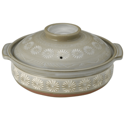 Ginpo Hana Mishima Donabe Pot No. 8 – Japanese Earthenware Clay Pot, 2.2L, Made in Japan (Serves 2–3)