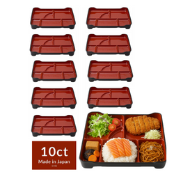 Red and Black Japanese Lacquered Bento Box – 6 Compartments, 10 ct, Made in Japan