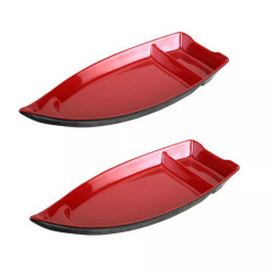 2 Pack Red Black Melamine Sushi Boat Serving Appetizer Plate 10x4.5in 2 Pack Red Black Melamine Sushi Boat Serving Appetizer Plate 10x4.5in