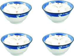 4 Blue Porcelain Serving Soup Bowl Maneki Neko Smiling Cat Pattern 18 fl.oz 6-inch Made in Japan 4 Blue Porcelain Serving Soup Bowl Maneki Neko Smiling Cat Pattern 18 fl.oz 6-inch Made in Japan