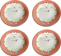 4 Pack Pink Round Porcelain Dinner Plate Maneki Neko Smiling Lucky Cat Pattern Made in Japan Dish 7.75-inch 4 Pack Pink Round Porcelain Dinner Plate Maneki Neko Smiling Lucky Cat Pattern Made in Japan Dish 7.75-inch