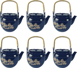 6 Pack Black 34 Ounce Plastic Melamine Unbreakable Teapot Lacquered with Bamboo Pattern Made in Japan