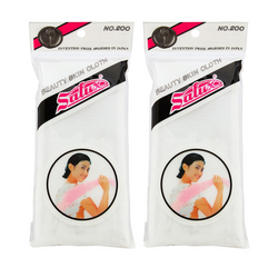 Salux White Nylon Japanese Beauty Skin Bath Wash Cloth – Exfoliating Body Towel, 2 Pack, Made in Japan