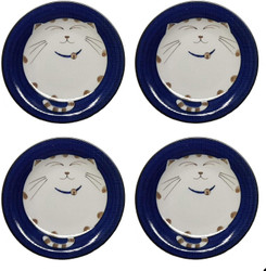 4 Pack Blue 6.5-inch Porcelain Appetizer Plate Maneki Neko Smiling Lucky Cat Pattern Made in Japan 4 Pack Blue 6.5-inch Porcelain Appetizer Plate Maneki Neko Smiling Lucky Cat Pattern Made in Japan