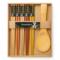  10 Pack Reusable Wooden Bamboo Chopsticks  with Rice Paddle Scoop Gift Boxed Set Dishwasher Safe
