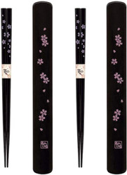 2 Pack Sakura Pattern Portable Chopsticks with Case Reusable Bamboo Travel Utensil Dishwasher Safe Made in Japan 